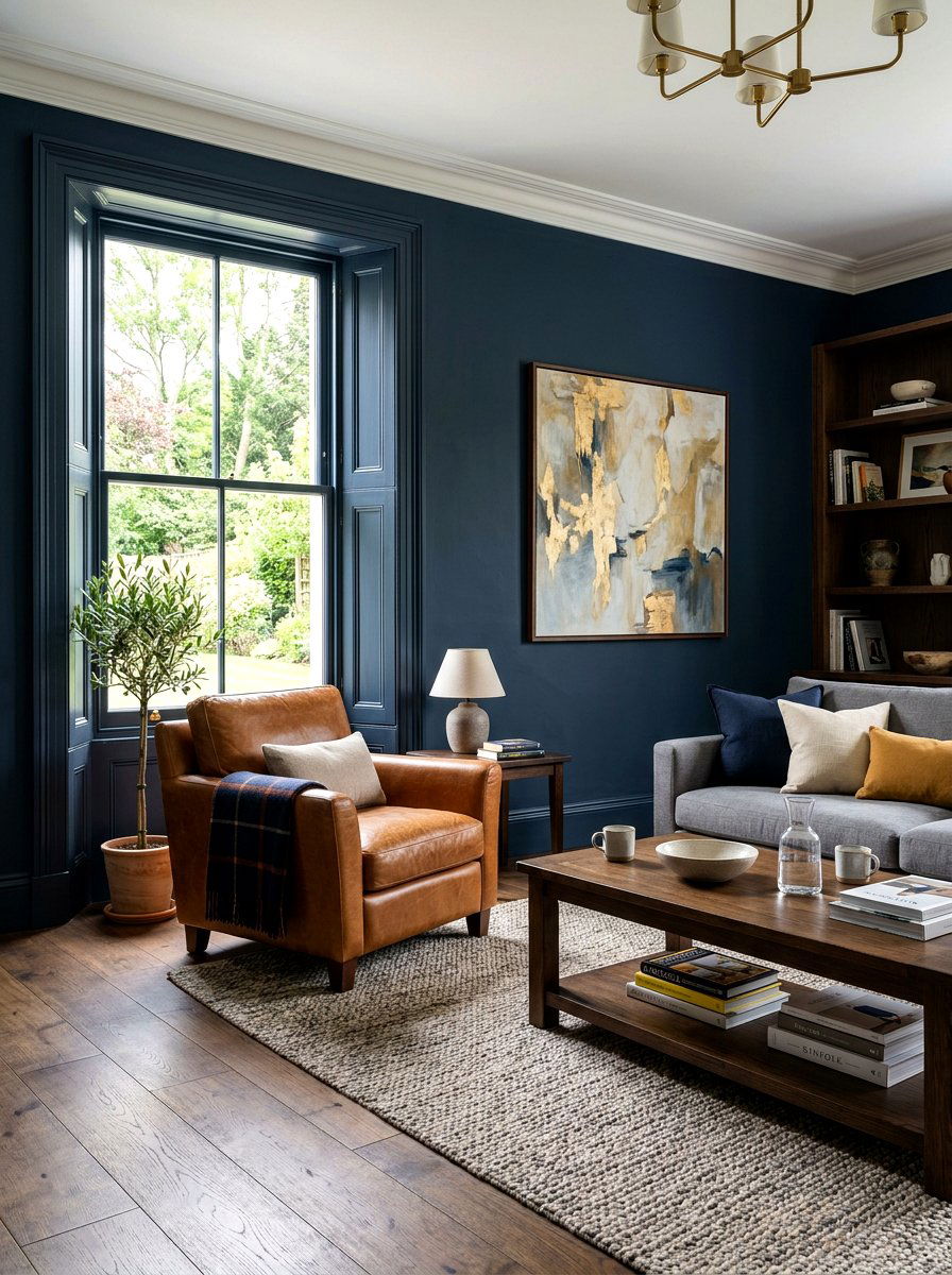 Navy Blue Walls Lounge - 30 moody lounge room ideas