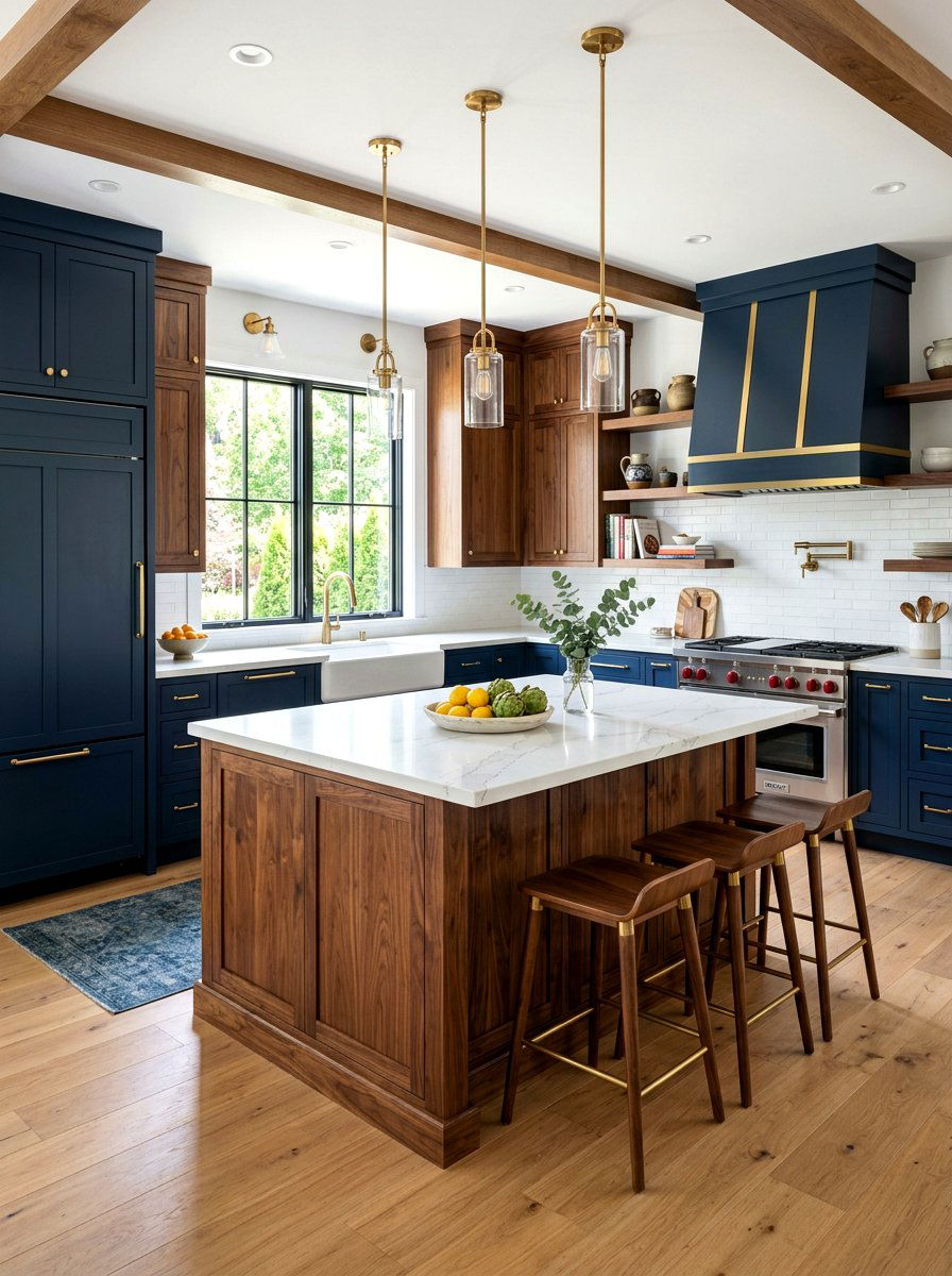 Navy Blue and Walnut Kitchen - 30 stained and painted kitchen ideas
