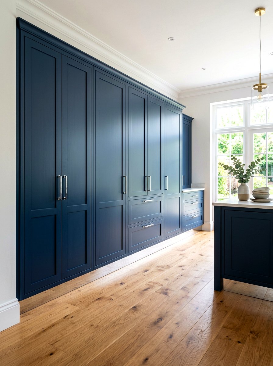 Navy Cabinetry with Chrome Kick Plates - 30 navy and chrome kitchen ideas