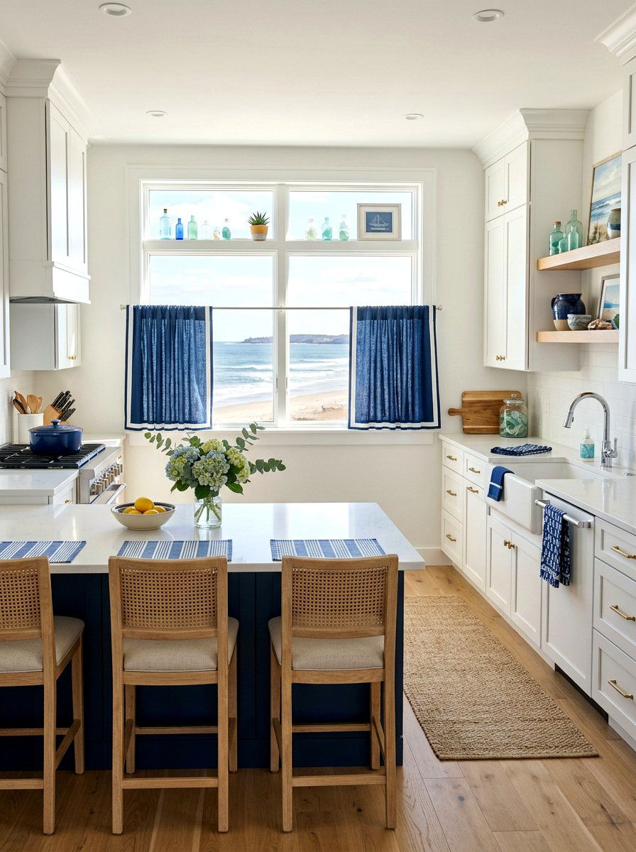 Navy Cafe Curtain Kitchen - 30 cafe curtain kitchen ideas