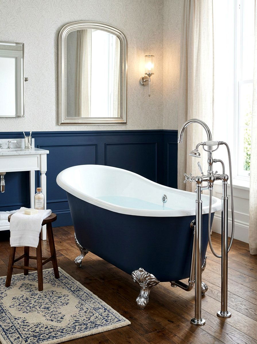 Navy Clawfoot Tub - 30 navy bathroom ideas