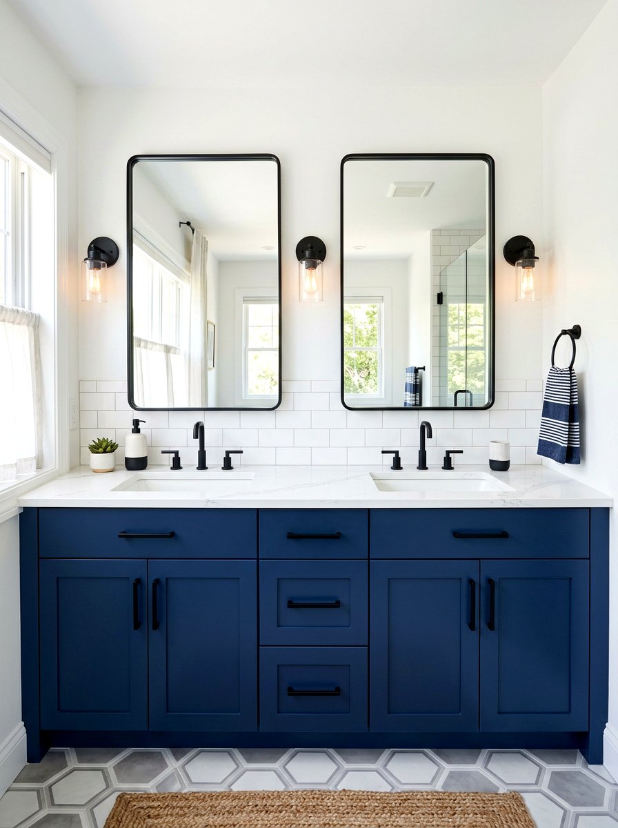 Navy Double Vanity - 30 navy bathroom ideas