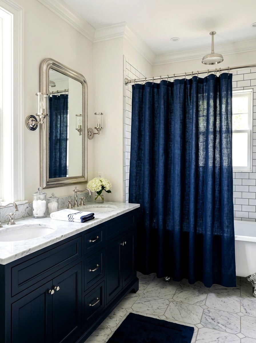 Navy Linen Shower Curtain - 30 linen shower curtain ideas