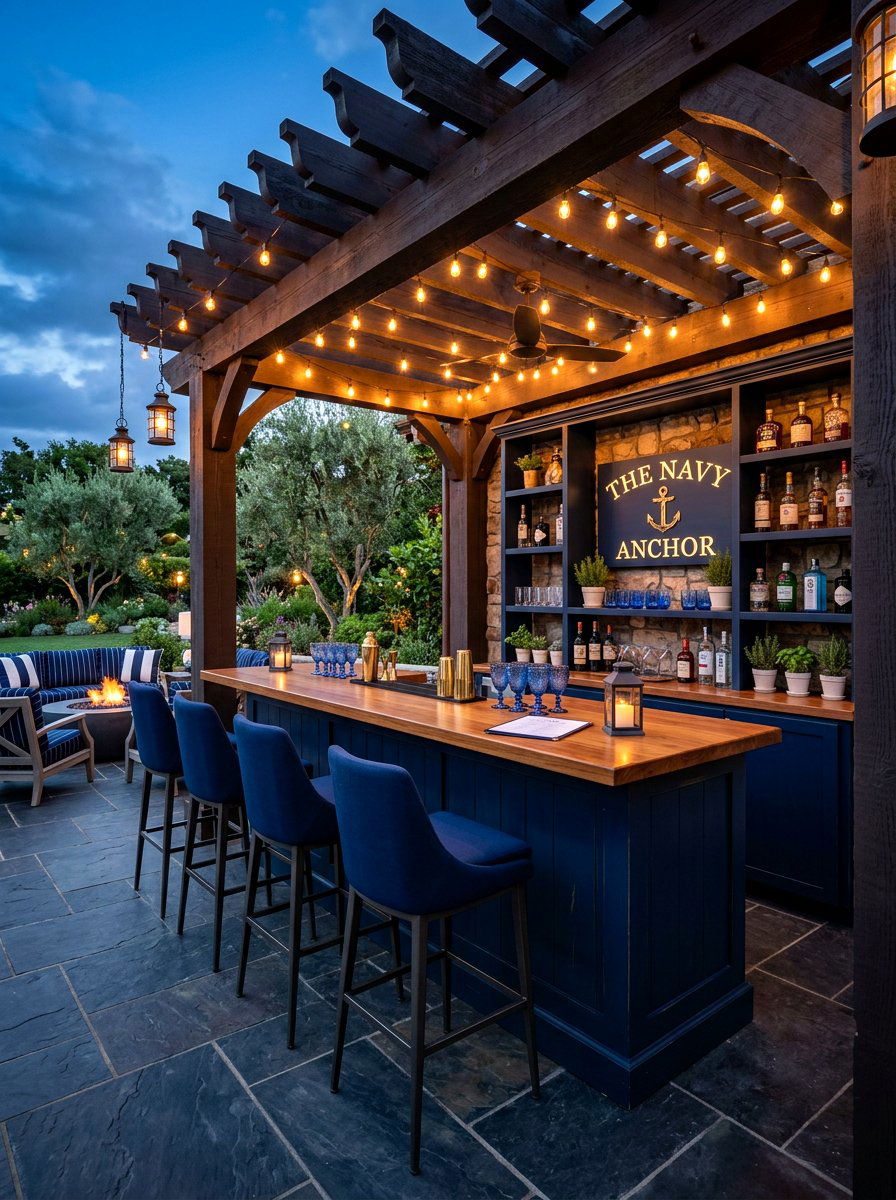 Navy Outdoor Bar Area - 30 navy patio decor ideas