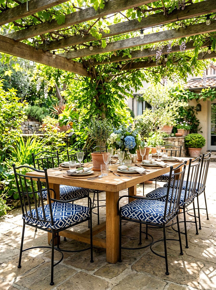 Navy Patterned Seat Cushions - 30 navy patio decor ideas
