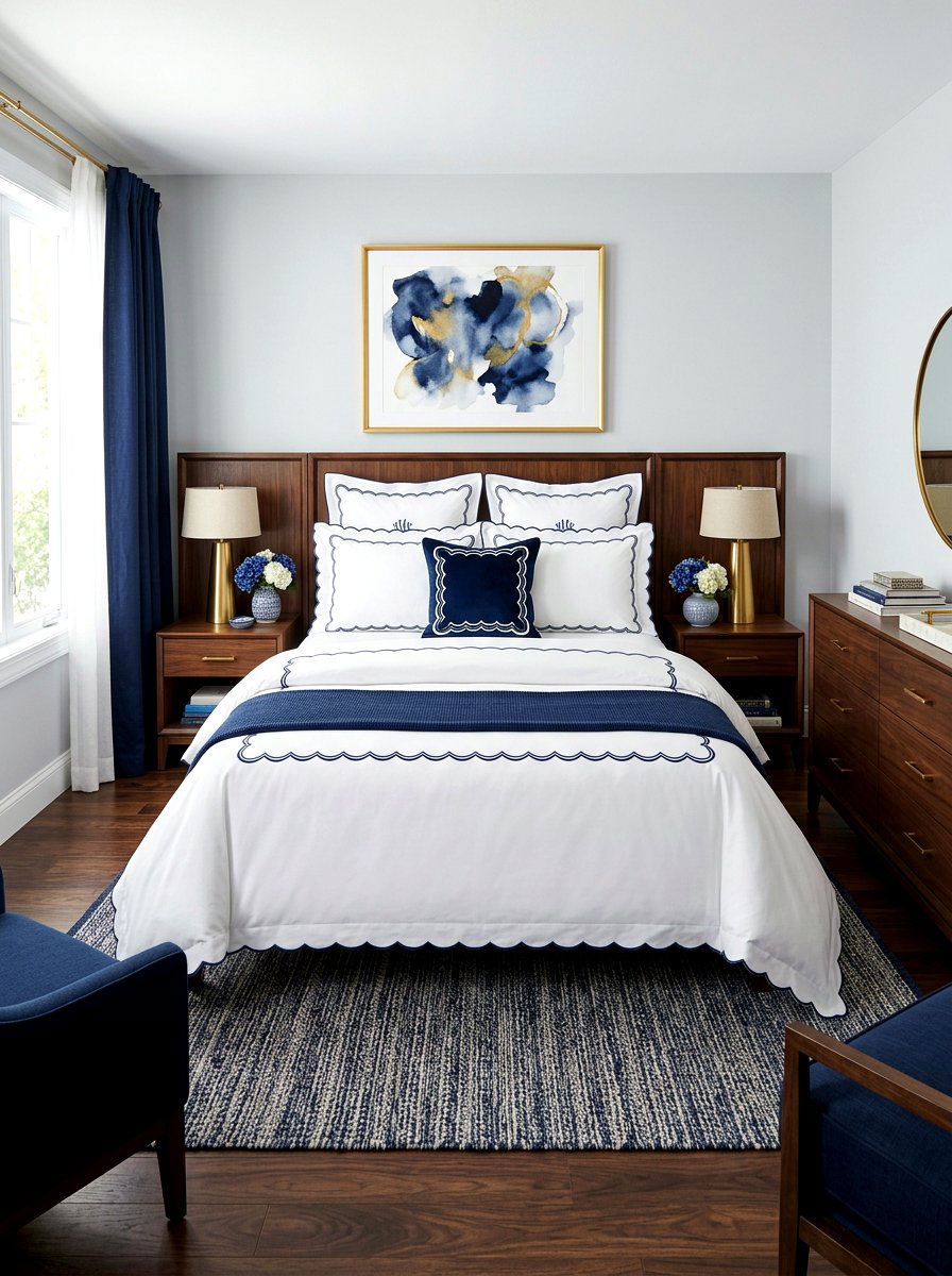 Navy Scalloped Border Pillow Bedroom - 30 scalloped pillow bedding ideas