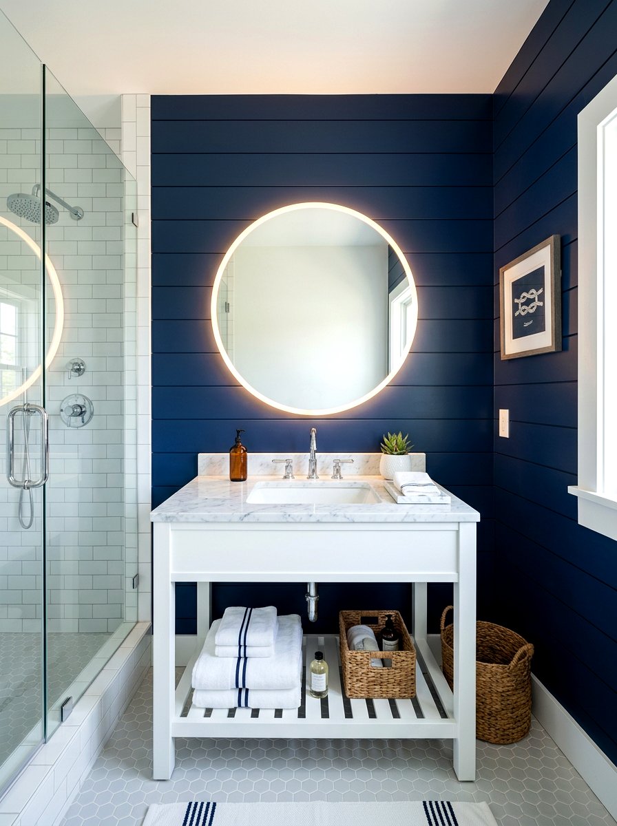 Navy Shiplap Bathroom Wall - 30 accent wall ideas