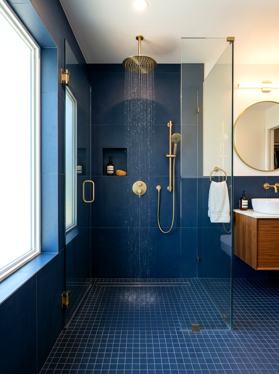 Navy Shower Tile - 30 navy bathroom ideas