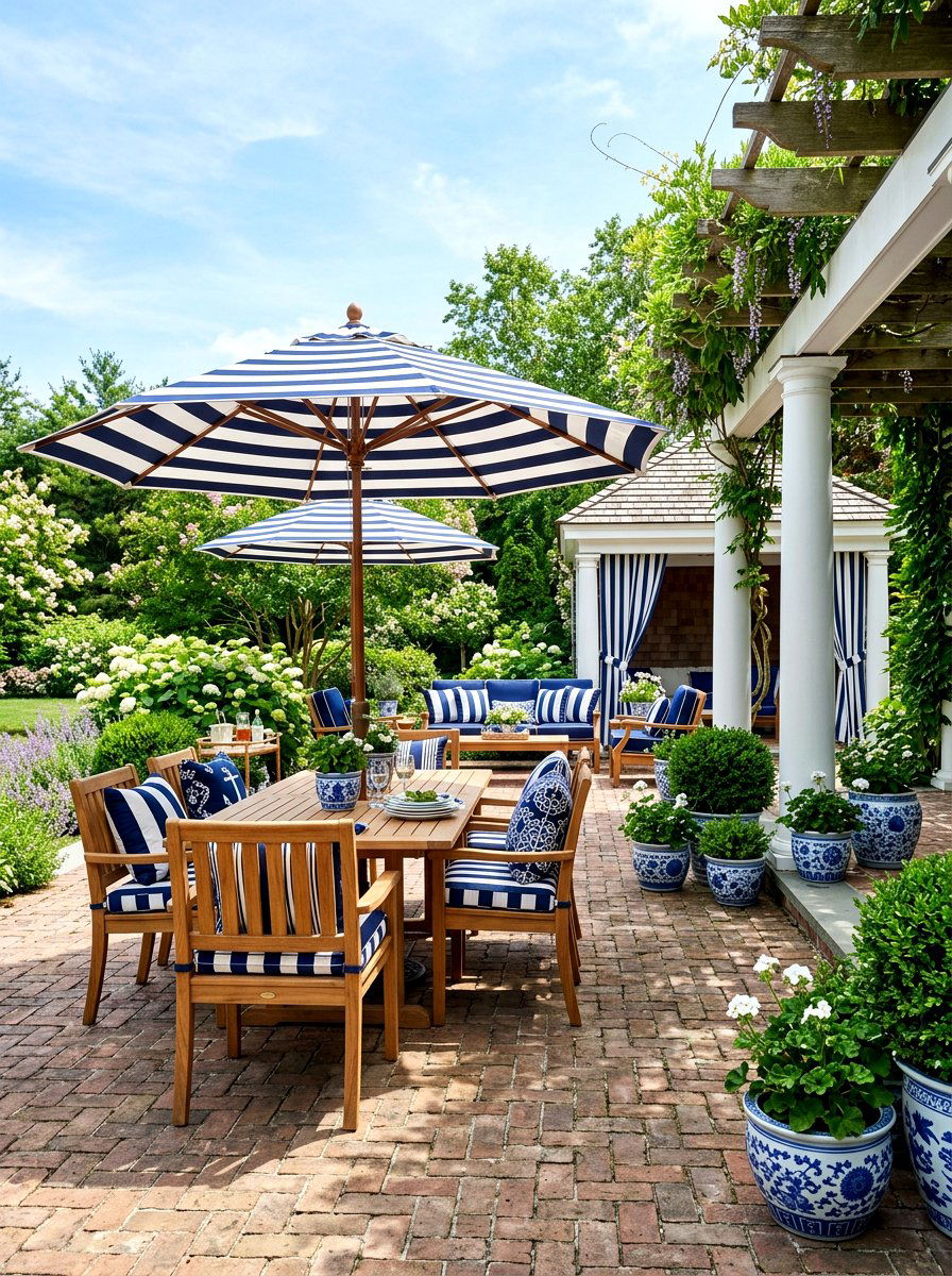 Navy Stripe Traditional Patio - 30 cabana stripe patio ideas
