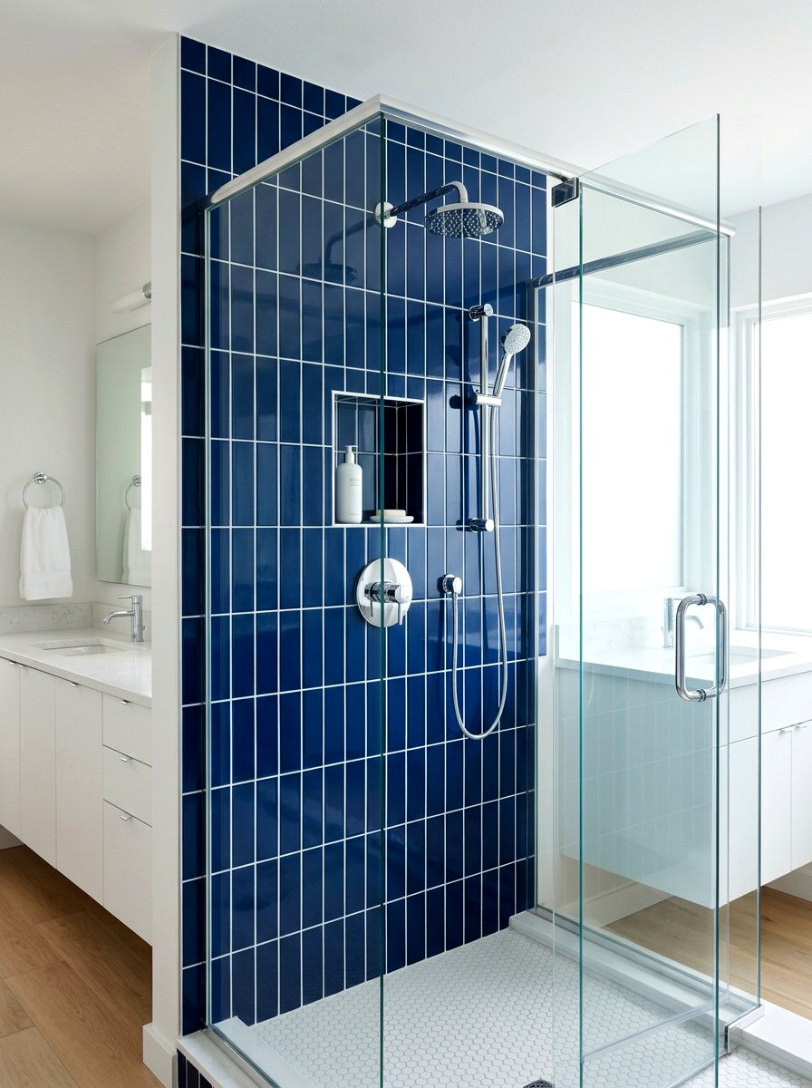 Navy Subway Tile - 30 navy bathroom ideas