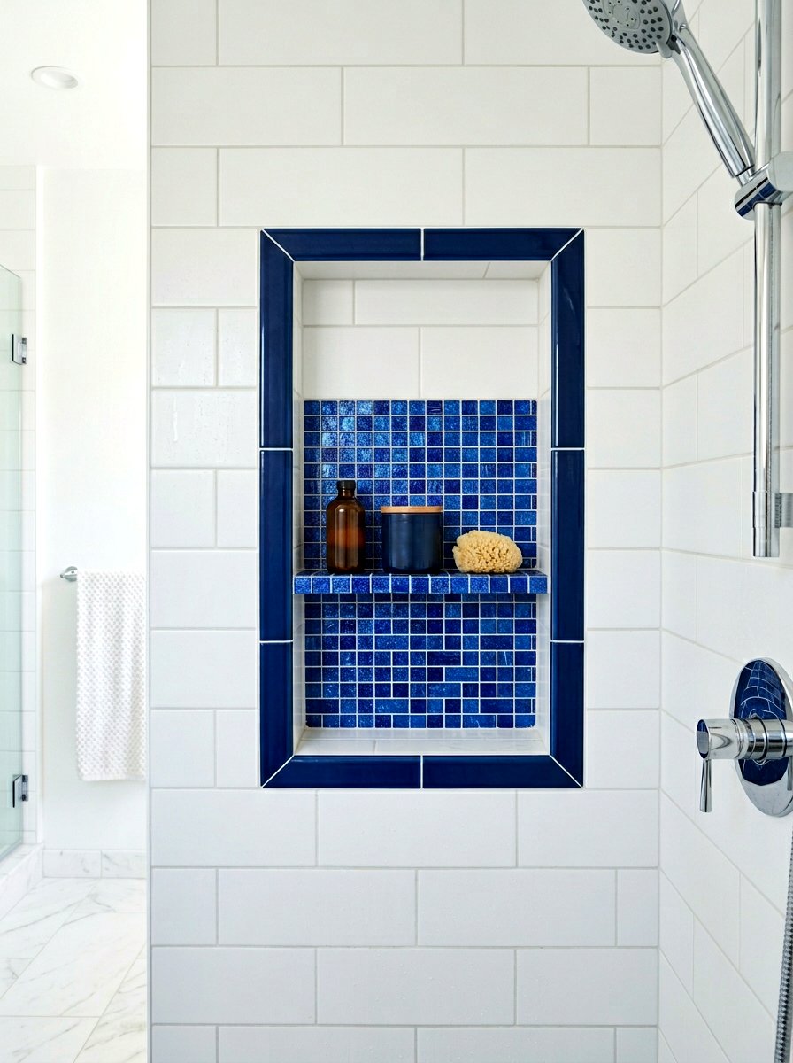 Navy Tile Shower Niche - 30 navy bathroom ideas
