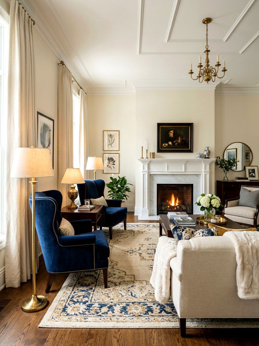 Navy and cream living room decor - 30 blue and beige living room ideas