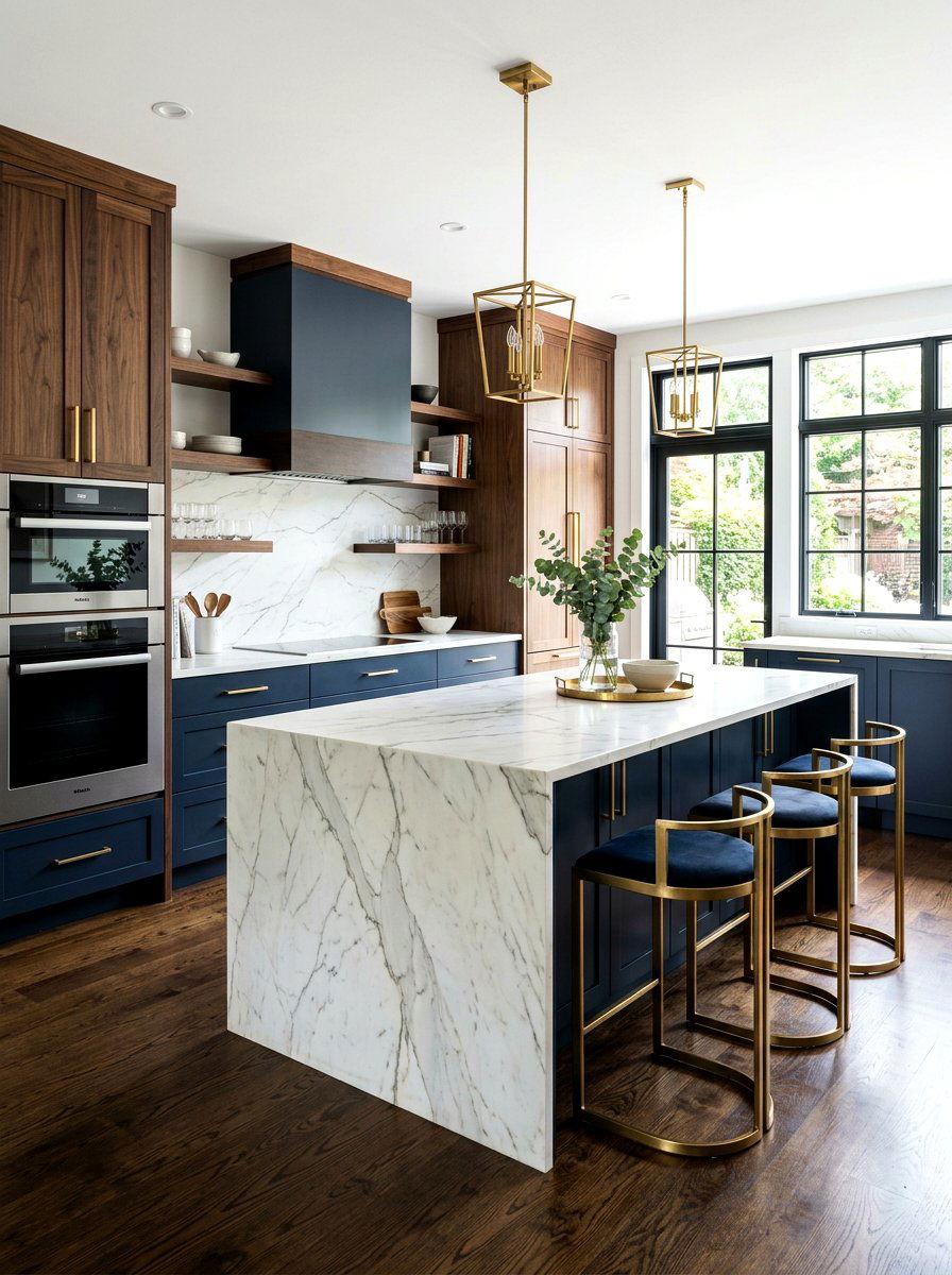 Navy and dark wood kitchen - 30 dark wood kitchen ideas