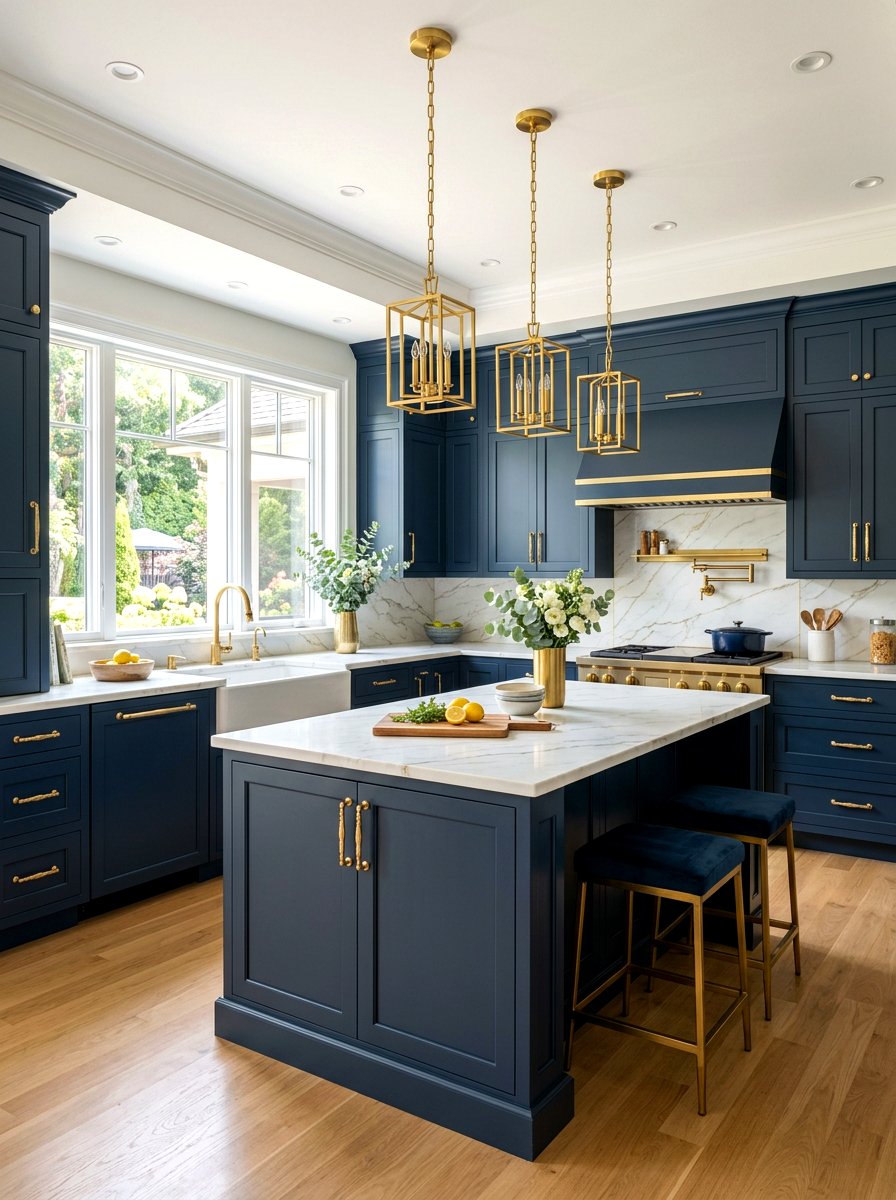 Navy and gold kitchen - 30 color pop kitchen ideas