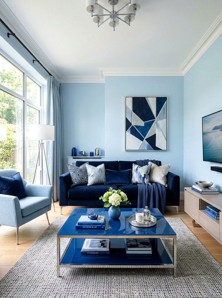 Navy and light blue living room - 30 soft blue living room ideas