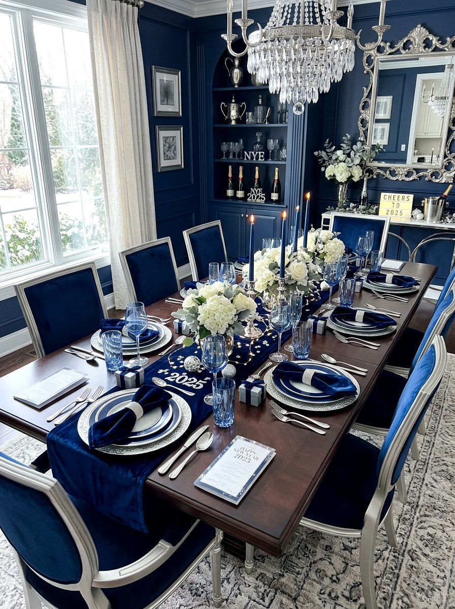 Navy and silver dining room - 30 New Year dining room ideas