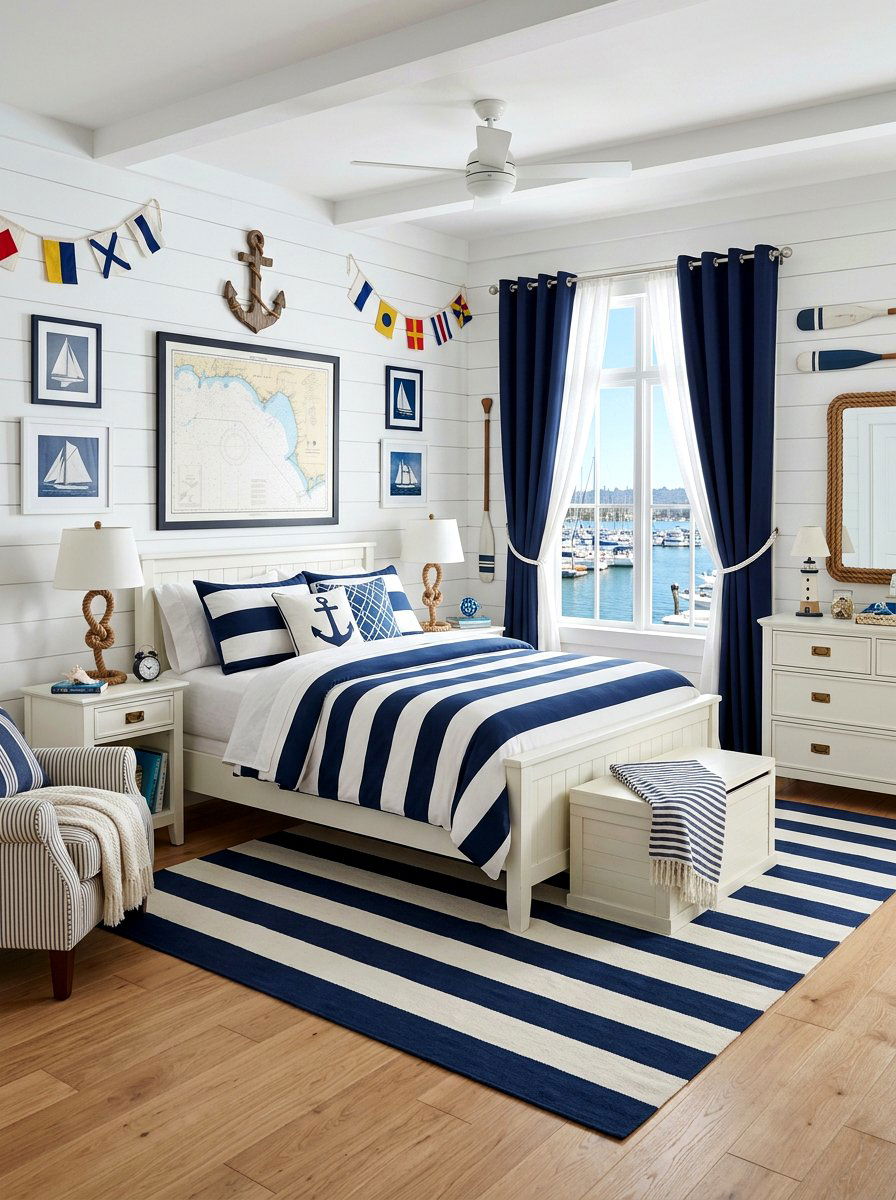Navy blue and white curtains - 30 bedroom curtain layering ideas aesthetic