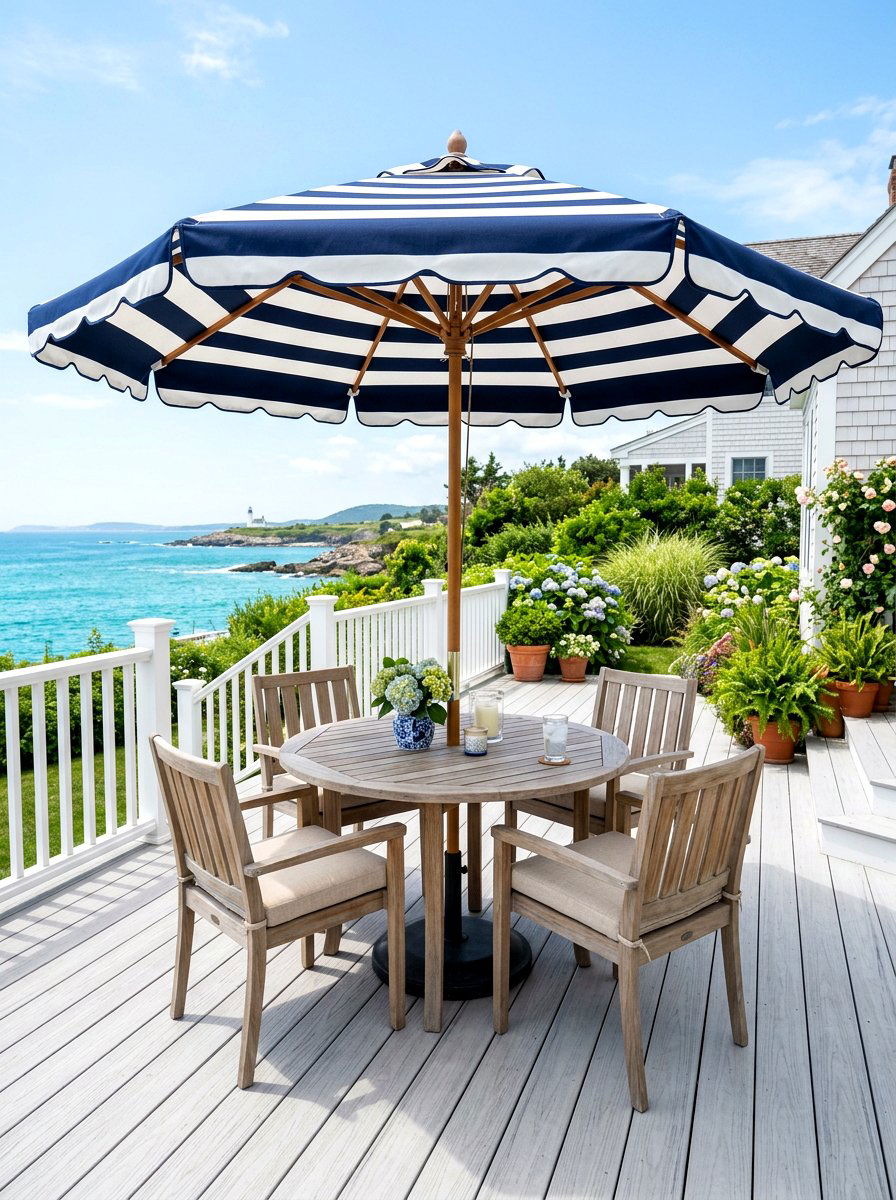 Navy blue and white striped patio umbrella - 30 striped patio umbrella ideas