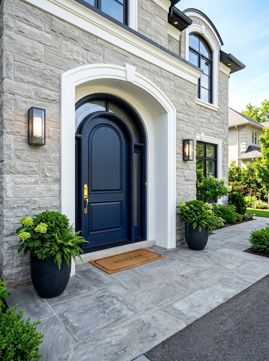 Navy blue arched front door - 30 arched front door ideas