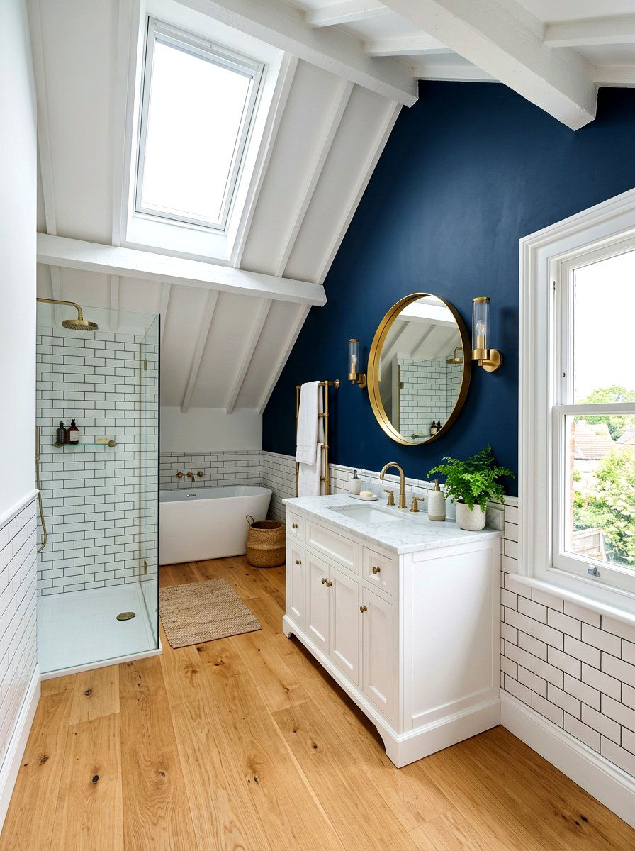 Navy blue attic bathroom accent - 30 attic bathroom ideas