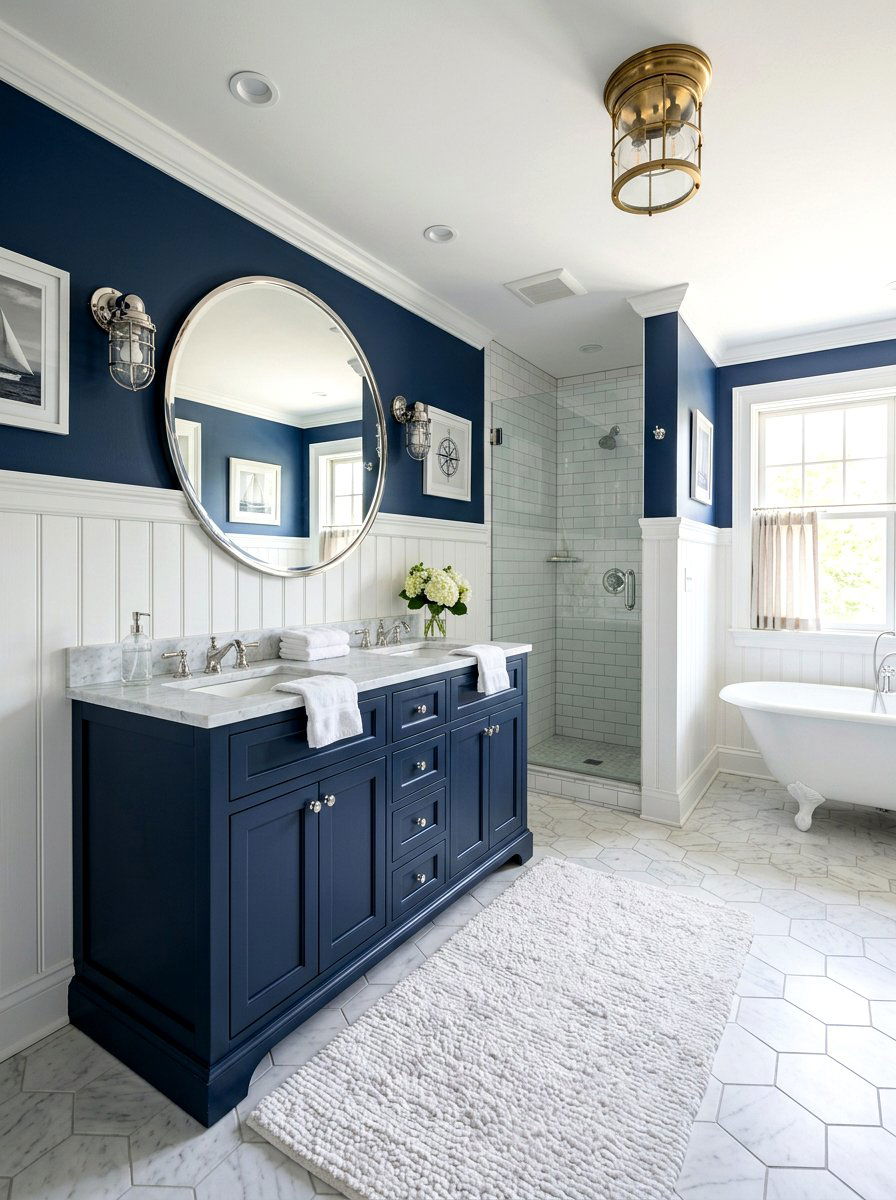 Navy blue bathroom - 30 nautical bathroom ideas