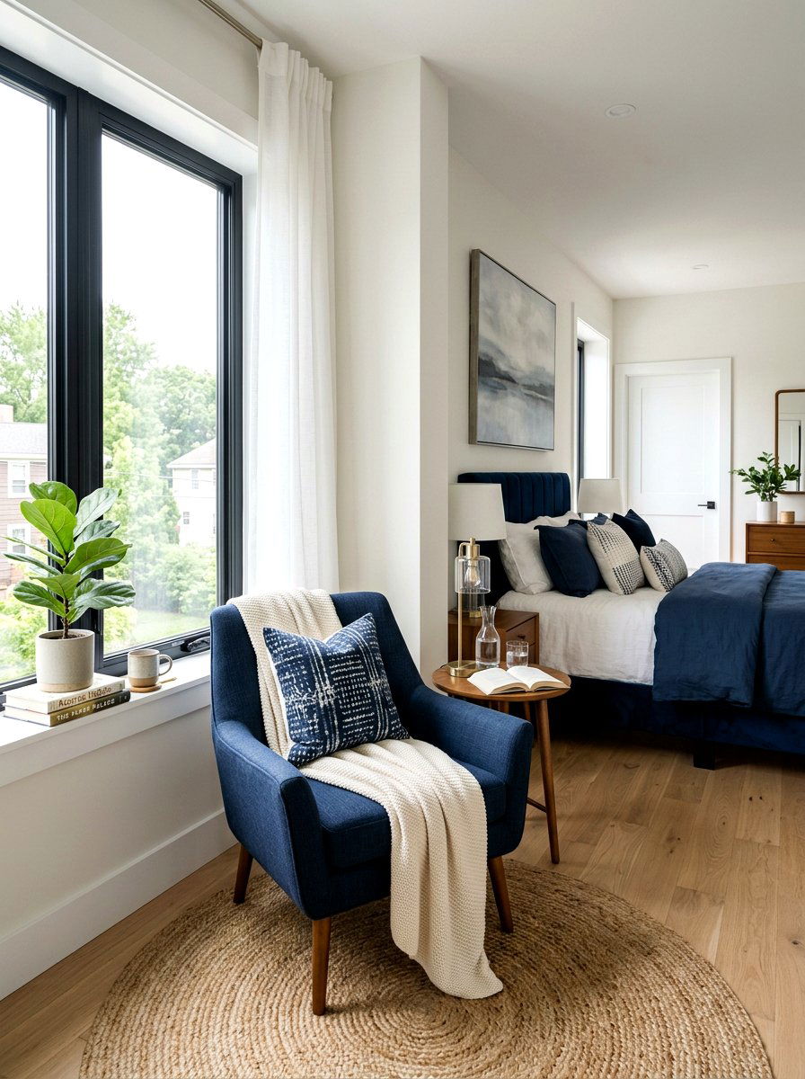 Navy blue bedroom chair - 30 inky blue bedroom decor ideas