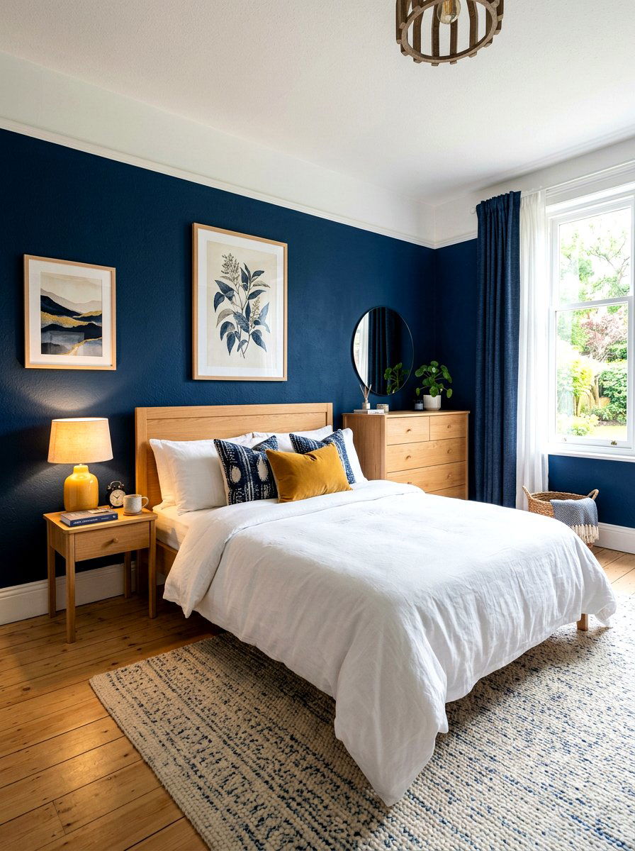 Navy blue bedroom walls - 30 primary color decor ideas