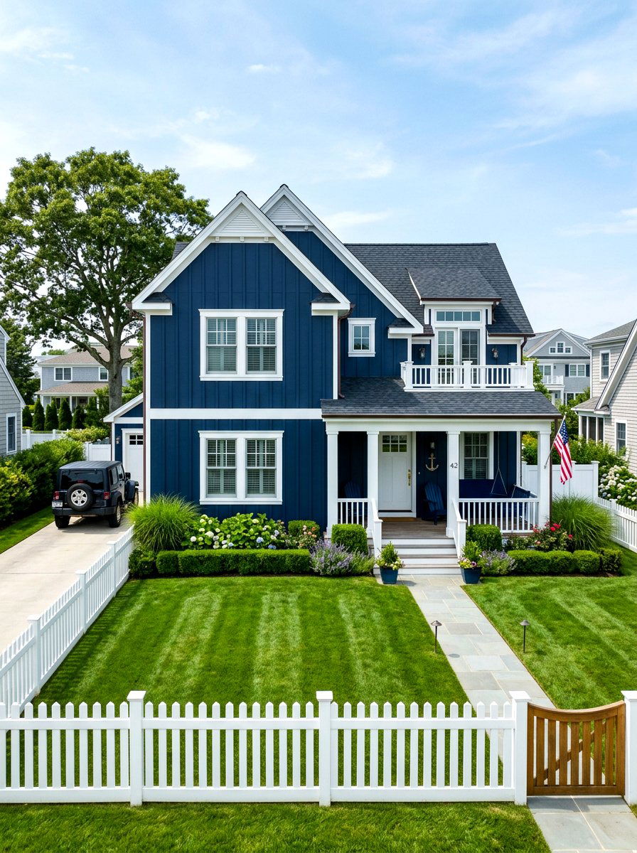 Navy blue board and batten house - 30 board and batten exterior trim ideas