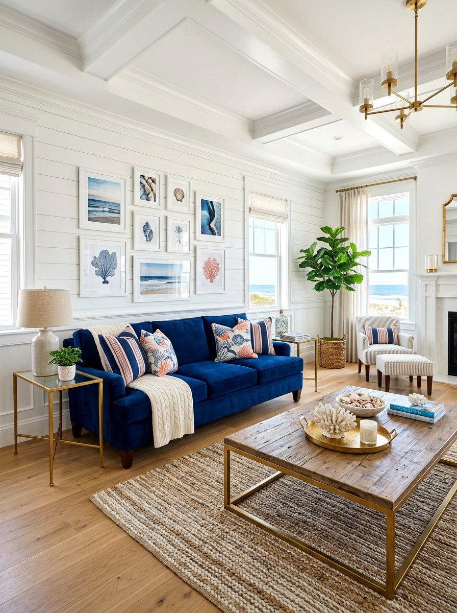Navy blue coastal living room - 30 coastal living room ideas