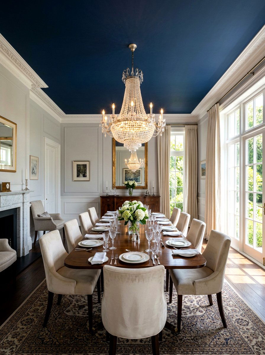 Navy blue dining room ceiling - 30 painted ceiling dining room ideas