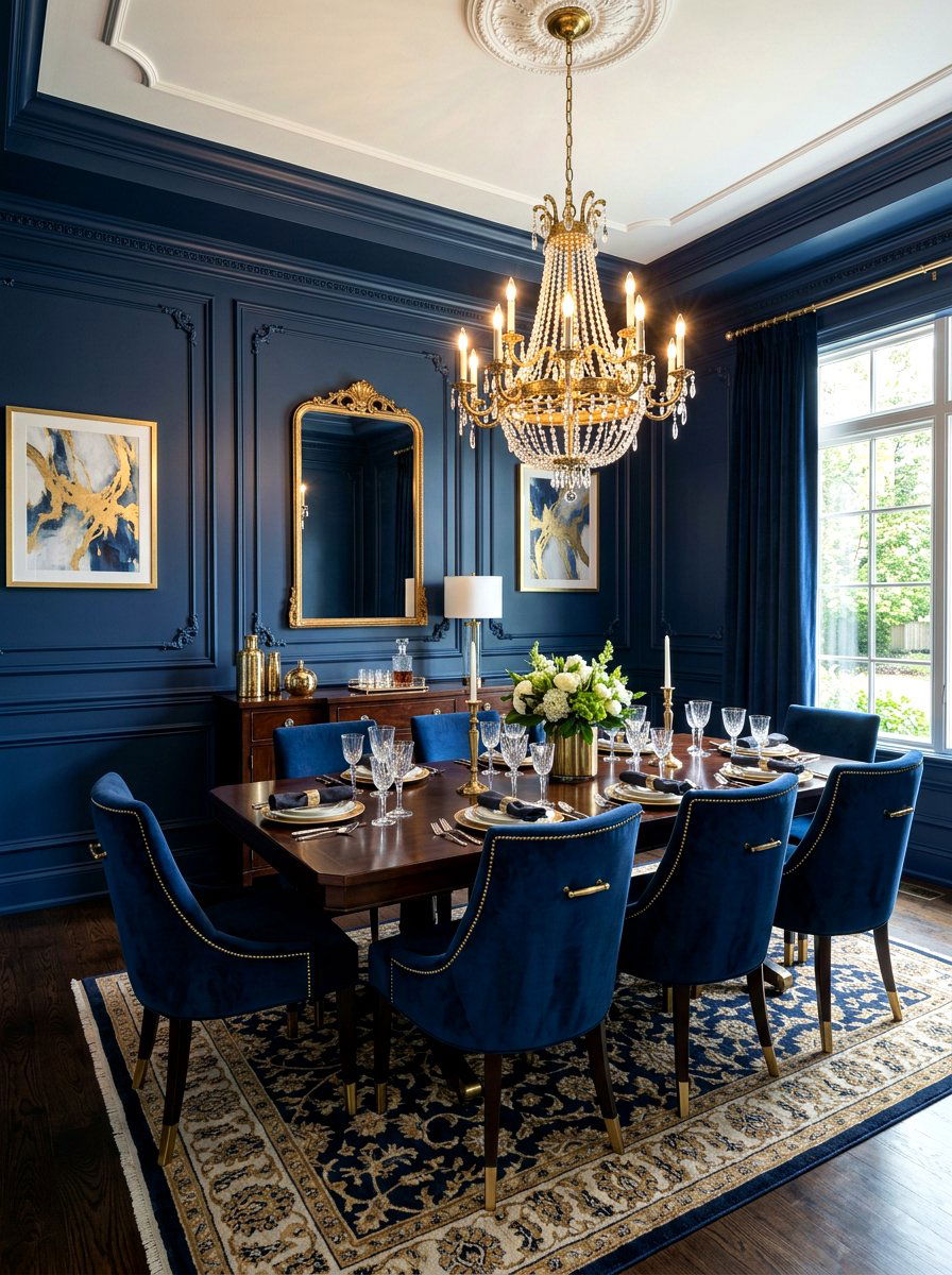 Navy blue dining room wall molding - 30 picture frame molding ideas