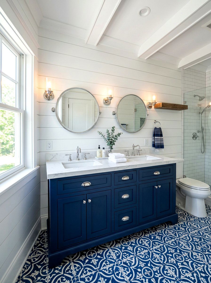 Navy blue farmhouse vanity - 30 farmhouse bathroom vanity ideas
