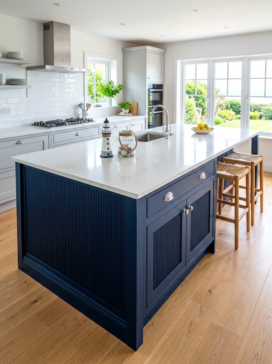 Navy blue fluted kitchen island - 30 fluted kitchen island ideas