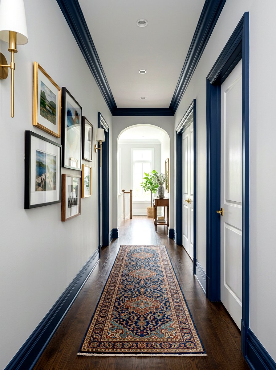 Navy blue hallway trim - 30 painted trim room ideas