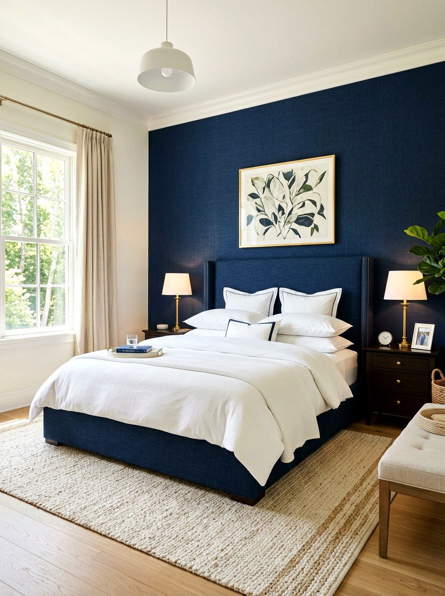 Navy blue headboard - 30 wall to wall headboard ideas