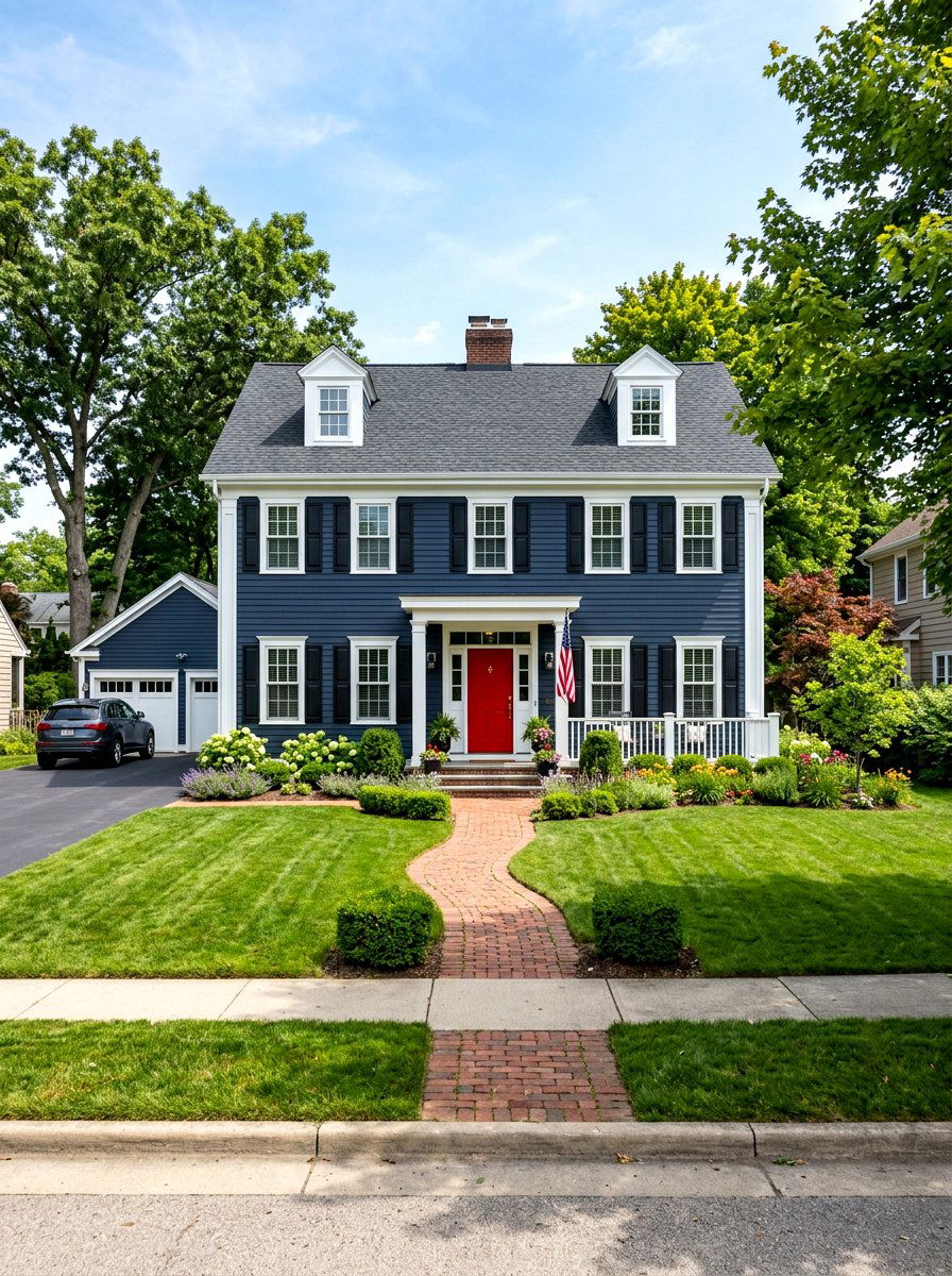 Navy blue house white trim - 30 blue house exterior ideas
