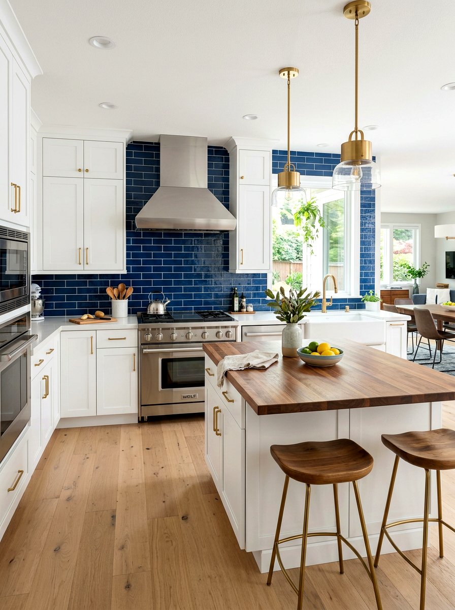 Navy blue kitchen backsplash - 30 niche tile contrast ideas