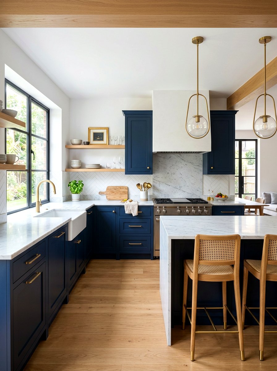 Navy blue kitchen cabinets - 30 color pop kitchen ideas