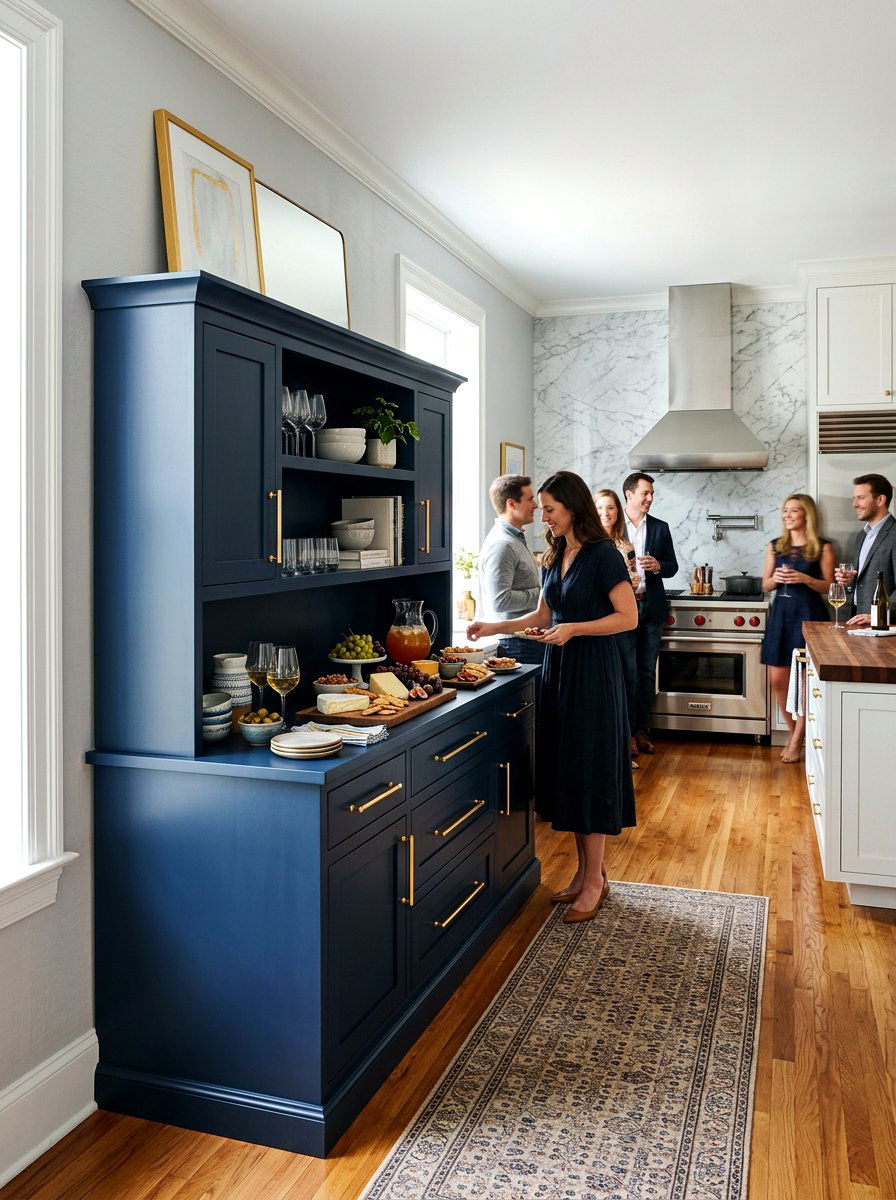 Navy blue kitchen dresser with gold hardware - 30 dresser in kitchen ideas