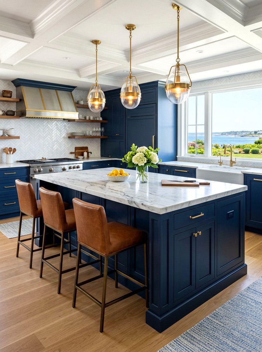 Navy blue kitchen island - 30 moody kitchen ideas