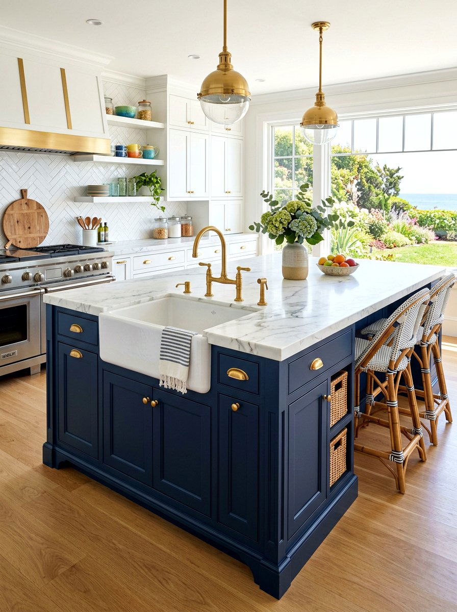 Navy blue kitchen island with sink - 30 kitchen island with sink ideas