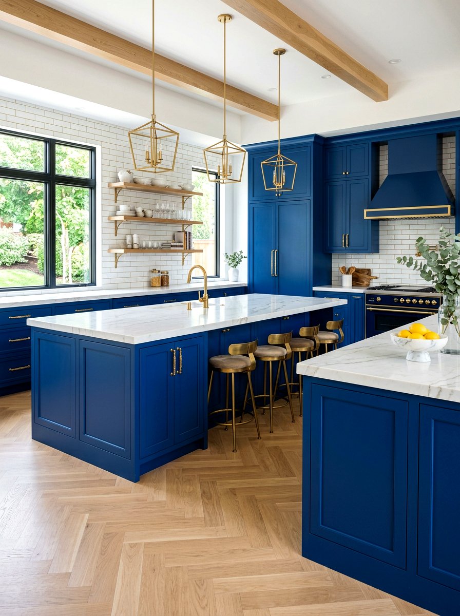 Navy blue kitchen islands - 30 double island kitchen ideas