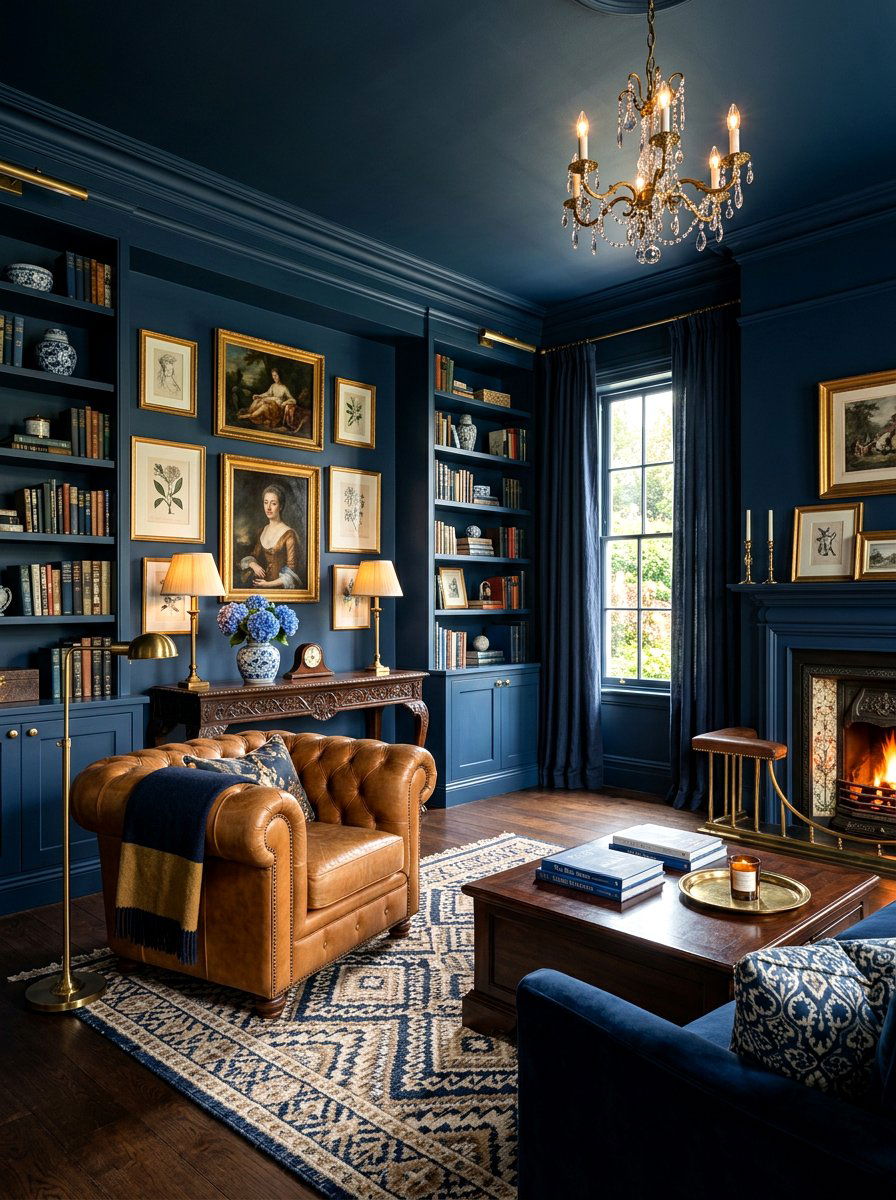 Navy blue living room - 30 color drench living room ideas