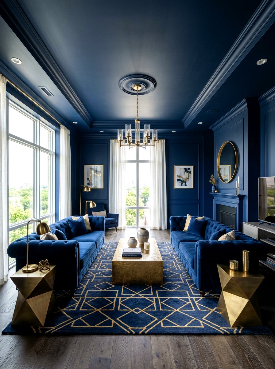 Navy blue living room ceiling - 30 ceiling drench living room ideas