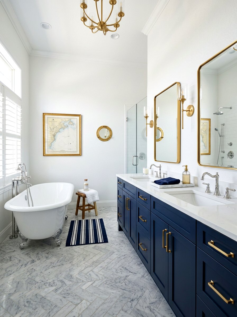 Navy blue mixed metal bathroom - 30 mixed metal bathroom decor ideas