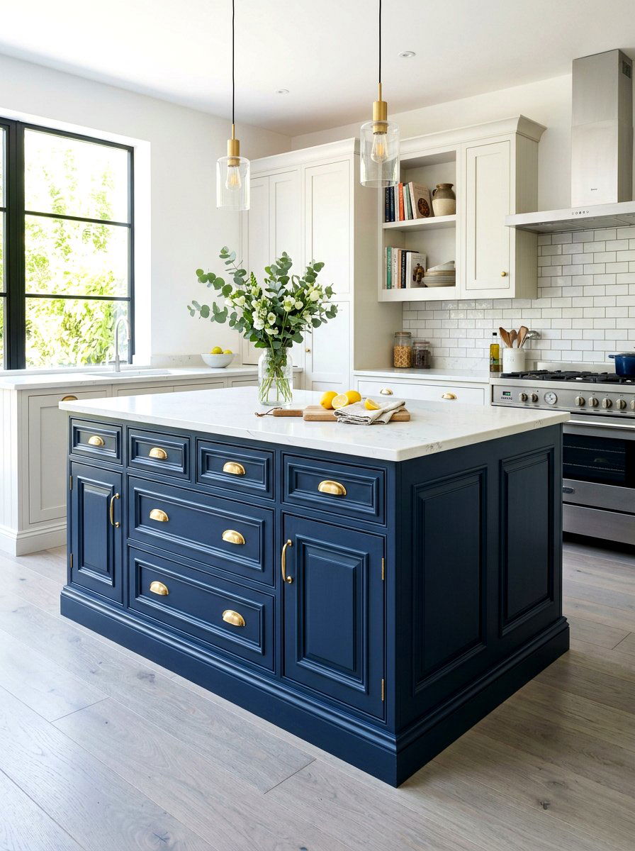 Navy blue painted dresser island - 30 antique dresser kitchen island ideas