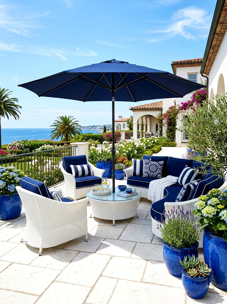 Navy blue patio umbrella - 30 garden umbrella ideas