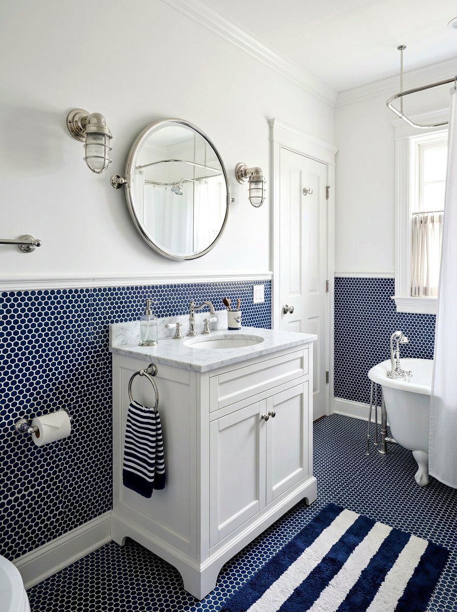 Navy blue penny tile - 30 penny tile bathroom ideas