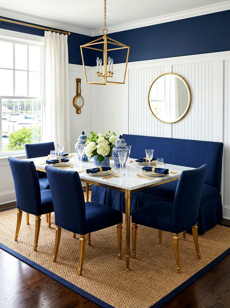 Navy blue skirted dining bench - 30 skirted dining bench ideas