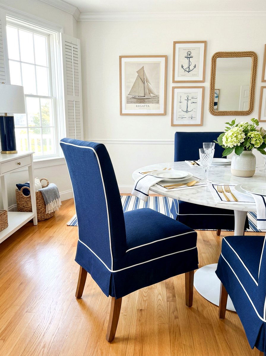 Navy blue slipcover - 30 slipcovered dining chair ideas